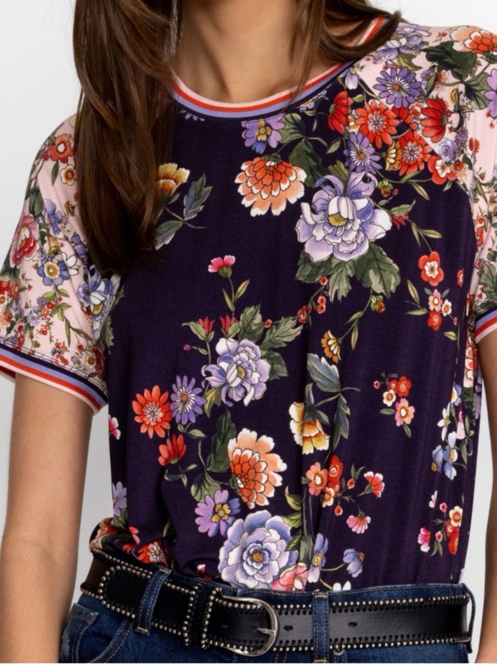 JOHNNY WAS EUC Navy Floral Short Sleeve Tee size XL - Picture 2 of 9